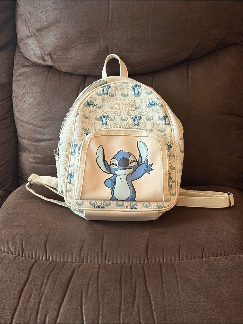 Primark Cream and Blue Stitch Character Mini Backpack EUC